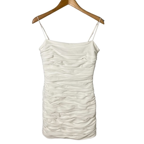 Cinq a Sept Vance Ruched Minidress White Size 8 Spaghetti Straps Side Zip - Picture 2 of 8